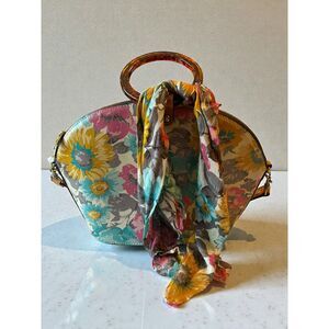 Patricia Nash Floral Satchel Handbag w/ Scarf Resin Ring Handle NWOT